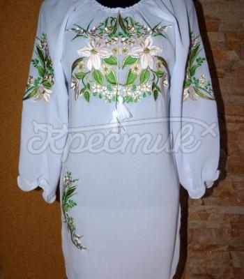 Вышитое женское платье "Белые орхидеи" фото