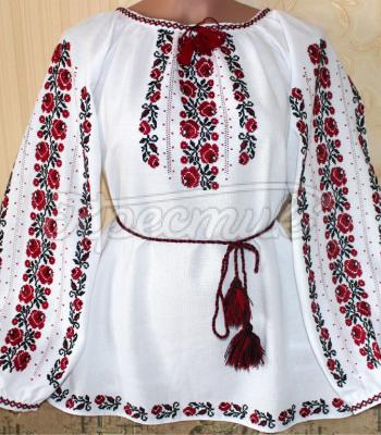 Жіноча вишиванка ручна вишивка "Червоні ружечки" Україна