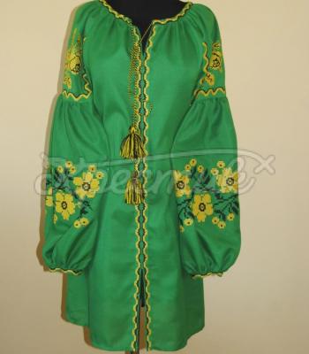 Сукня вишиванка в стилі бохо "Весняний романс" зелена вишита сукня
