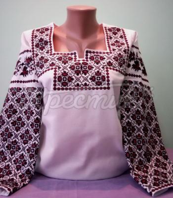 Женская вышиванка белая "Огненная калина" фото Крестик Киев