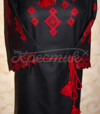 Черное вышитое женское платье с мережками купить Киев