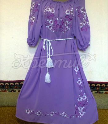 Женское вышитое платье "Шифоновые лепестки" фото