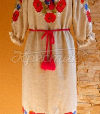 Украинское платье с вышивкой "Красные маки" фото