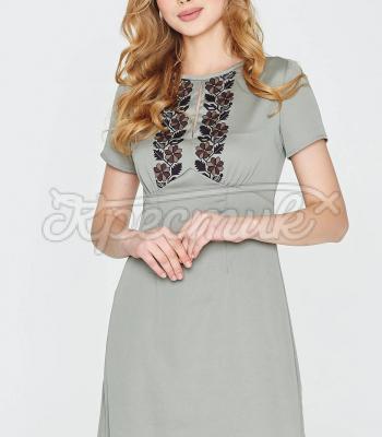 Платье оливкового цвета в лаконичном дизайне фото