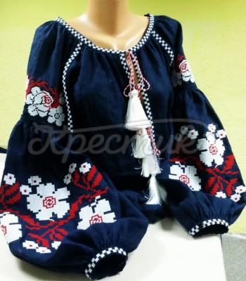 Женская вышитая темно-синяя блуза "Киара" купить в интернет-магазине