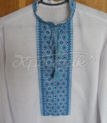 Украинская вышиванка мужская с длинным рукавом синяя