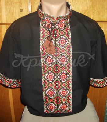 Летняя мужская вышиванка черного цветв "Калейдоскоп"