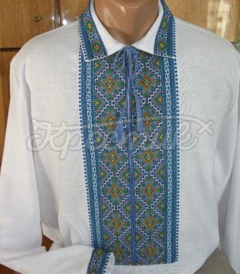 Мужская вышиванка "Подоляночка" с голубой вышивкой купить