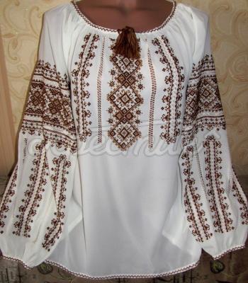 Українська вишиванка жіноча "Кавова" біла вишиванка