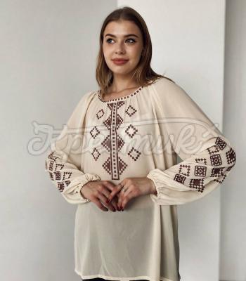 Бежевая шифоновая женская блуза "Яна" купить Киев вышиванка