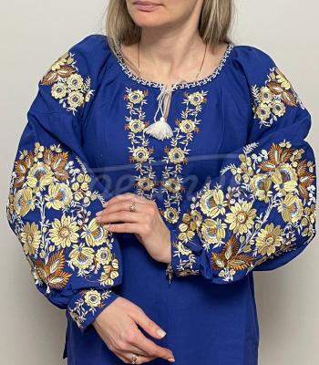 Цветочная женская вышиванка синяя "Аделина" купить Киев