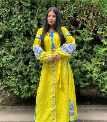 Жовта вишита сукня бохо "Стефанія" Київ