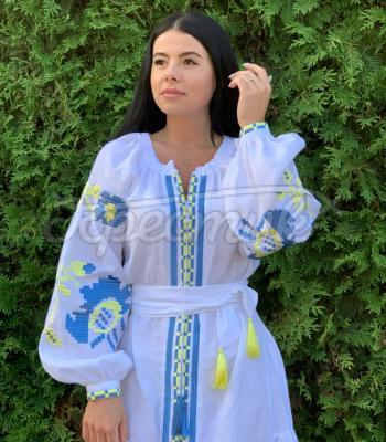 Белое бохо платье вышиванка "Украинская роза" купить