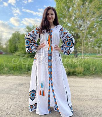 Стильное белое платье бохо "Соната" вышиванка Харьков