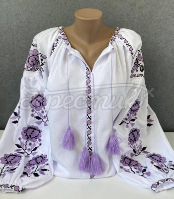 Белая вышиванка женская "Лиловая роза" заказать Киев