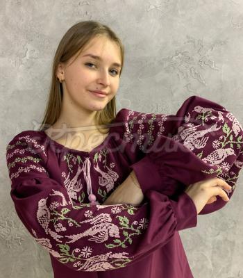 Женская украинская вышитая блузка "Розовая птица" заказать Суммы