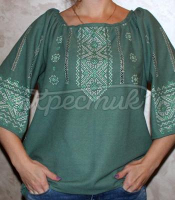 Женская украинская вышиванка "Зеленая изумрудная" купить