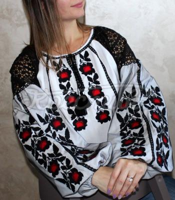 Женская украинская блузка "Огненный цветок" купить
