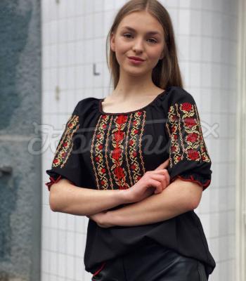 Чорна вишита шифонова блузка купити в Києві
