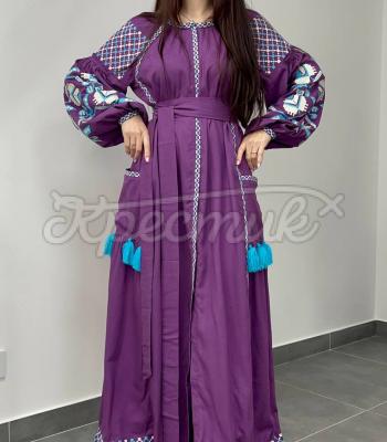 Фіолетова вишита довга сукня "Фріда" купити Київ