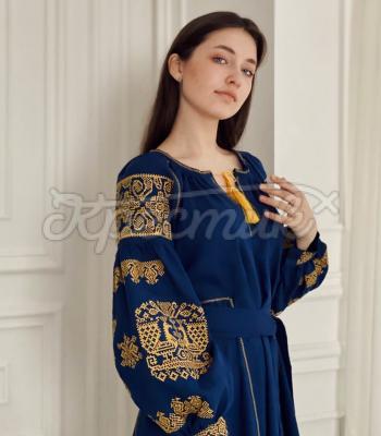 Вышитое синее платье "Звенислава" купить платье Сумы