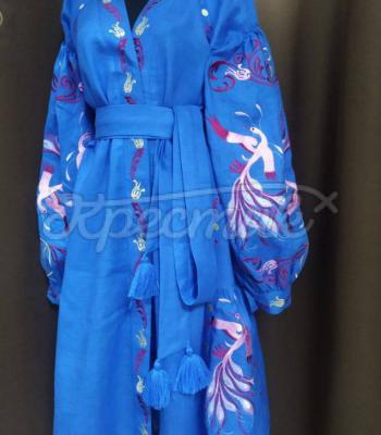 Синее вышитое платье "Айсель" купить вышитое платье бохо