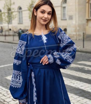Синее платье вышиванка "Жарптица удачи" купить платье Киев