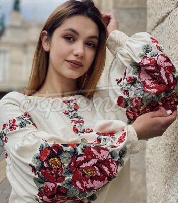Бежева вишита блуза "Квіткова романтика" український виробник