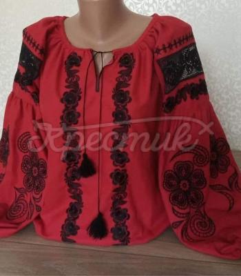 Червона жіноча вишиванка з рішельє "Помпея" купити блузку Харків