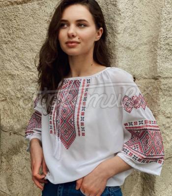 Белая вышитая блузка "Биссектриса" купить вышиванку Харьков