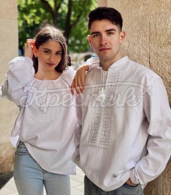 Мужская вышиванка с белой вышивкой «Щелкунчик» украинский дизайн