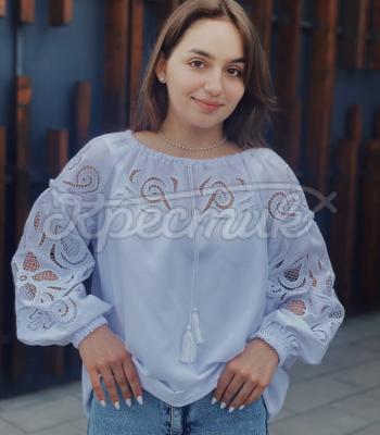 Вишита рішельє біла блузка "Кантрі" український дизайнер