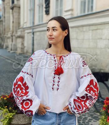 Біла жіноча вишита блузка "Клара" купити блузку вишиванку