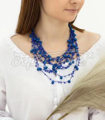 Синие бисерные бусы паутинка "Иний" купить женское ожерелье