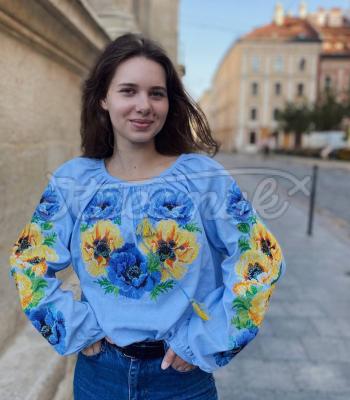 Патриотическая женская вышиванка цветочная с маками "Независимая" купить блузку женскую