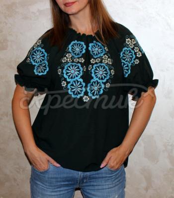 Чорна жіноча вишиванка "Барви весни" купити блузку ручної роботи