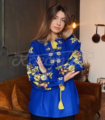 Синя вишита блузка "Асканія" купити вишиту блузку Львів