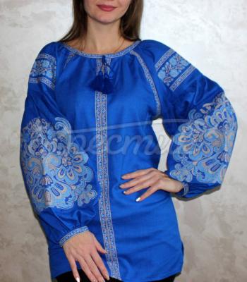 Блакитна жіноча вишита блуза з деревом життя "Дуся" купити вишиванку бохо