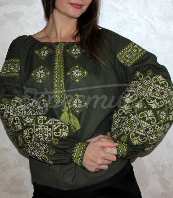Жіноча вишиванка бохо зелена "Cоковита м'ята" вишиванки Київ