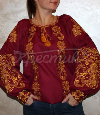 Бордовая женская вышиванка цветочная "Анабель" купить блузку Харьков
