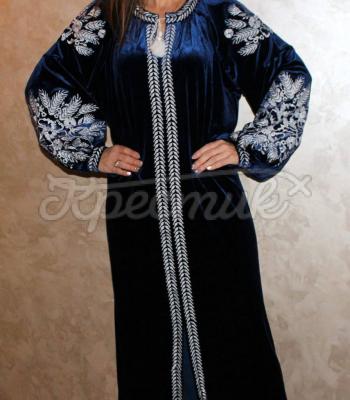Невероятное вышитое велюровое платье "Снежная нива" купити женское платье