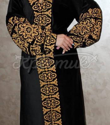 Черное вышитое платье длинное из велюра "Восточная музыка" купить женское платье