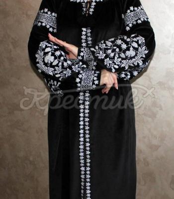 Черное вышитое платье длинное на велюре "Мисс уверенность" купить платье для женщины