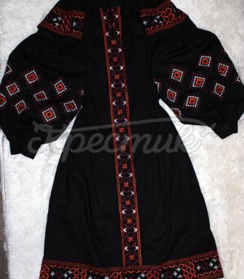 Чорна вишита сукня у стилі бохо "Помаранчеве сонце" купити сукню Вінниця