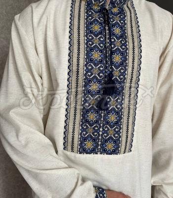 Льняная мужская вышиванка ручная работа "Райнер" купить вышитую рубашку Одесса
