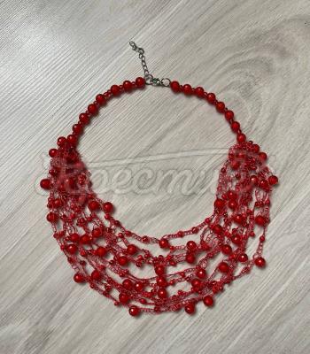 Бисерное круглое ожерелье красное "Клюква" украинский дизайн