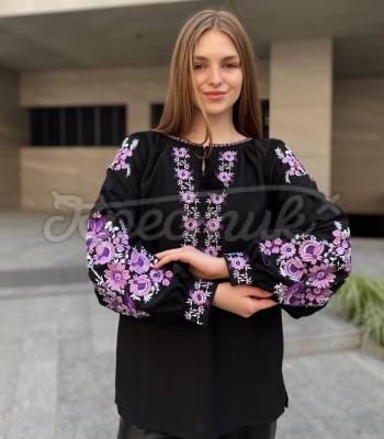 Жіноча квіткова вишиванка чорна "Севілія" купити сукню бохо 