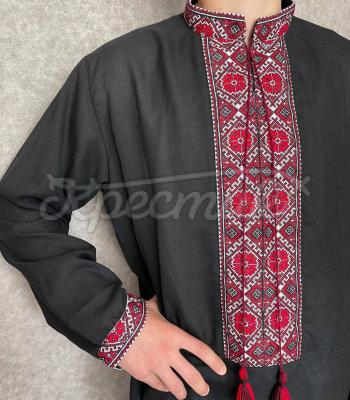 Чорна вишиванка чоловіча  з червоною вишивкою "Амадей" купити сорочку Київ