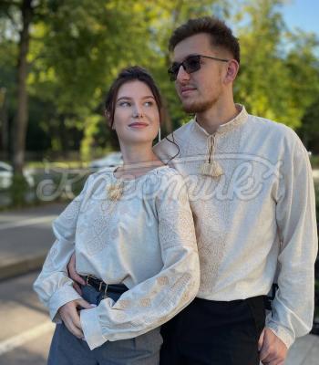 Вишиванки для пари бежеві «Симфонія любові» купити вишиванки Київ