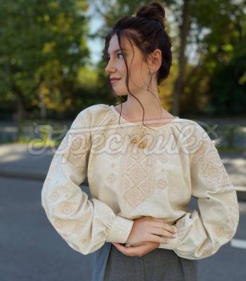 Капсульна жіноча вишиванка офісна "Медова осінь" купити жіночу вишиванку